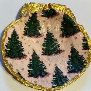 Handcrafted Shell Dish Christmas Trees Decoupage